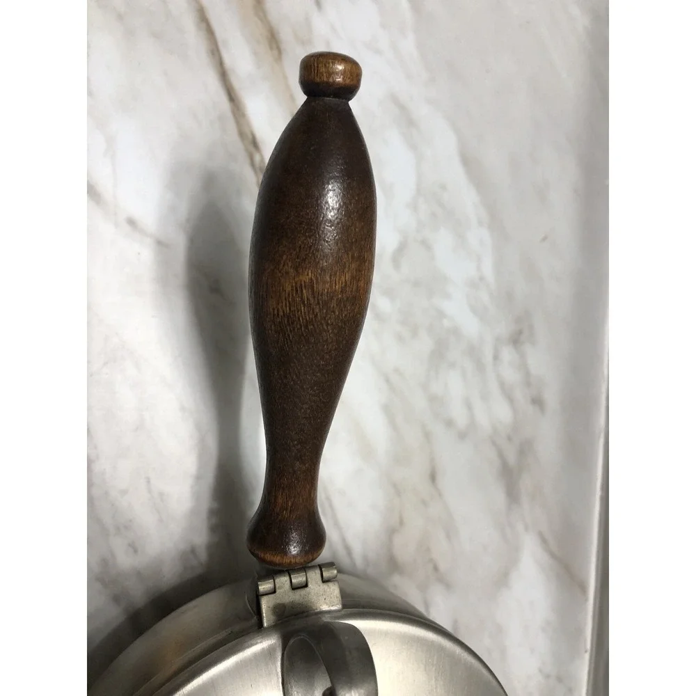 Vintage WEB‎ PEWTER Silent Butler Crumb Catcher #1177 Wood Handle -Sm. Dent